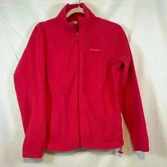 COLUMBIA WOMENS FLEECE LONG SLEEVE JACKET PINK SIDE POCKETS SIZE MEDIUM - Picture 1 of 12